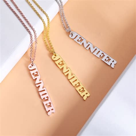 Vertical Name Necklace Gold